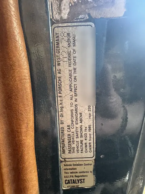 Door-jamb factory labels (VIN blurred)
